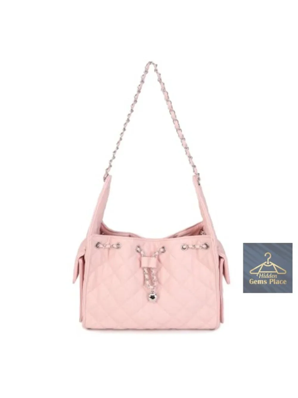 Vegan Leather Quilted Hobo Shoulder Bag with Chain Strap